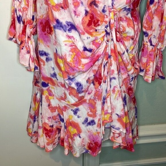 Betsey Johnson Sunset Floral Wrap Dress multicolored size 8 - Picture 4 of 8
